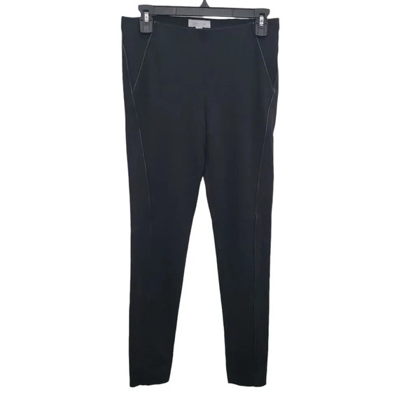 Calvin Klein‎ Women's Black Stretch Pull On Faux Leather Piping Skinny Pants S - Picture 1 of 5